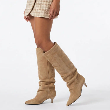 Big Size 48 Y2K Ruched Slouchy Knee High Boots Women Pointed Toe Kitten Heel Elegant Party Evening Dress Boots Fall Winter Shoes
