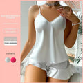 2pcs Sexy Silk Soild Color Suspender and Short V-Neck Sleeveness Sling Breathable Thin Women Nightdress for Women Home Wear