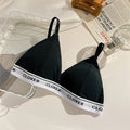 Women Cotton Bra Non-wire Wireless Bralette Letter Print Padded Bra Deep V Triangle Cup Underwear Sexy Lingerie One Size