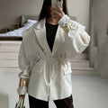 Professional Women Blazer 2025 Seasonal Slim Fit Waist Tie Jacket Elegant Solid Color Office Lady Fashion Casual Outerwear