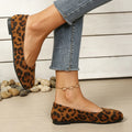 Vintage Leopard Print Square Toe Women Flats Soft Non-slip Sole Slip On Casual Shoes Office Daily Ladies Dress Ballet Shoes