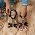2025 Women Sandals Bohemian Style Flat Sandals Women Fine Strap Beaded Elastic Band Casual Women Comfortable Roman Style Shoes