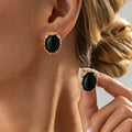 Vintage Elegant Oval Enamel Stud Earrings for Women Retro Classic Metal Folds Frame Earrings Resin Stone Earrings Jewelry Gift