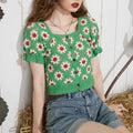 Embroidered Floral Crochet Top Puff Sleeve Square Neck Openknit Floral Crop Blouse Summer Women Teen-girl Fairycore Outfit
