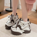 White Chunky Sneakers Women New Autumn Hidden Heel Platform Sports Dad Shoes Woman Lace Up Breathable Mesh Casual Shoes 10CM