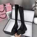 Women Knight High Boots Fashion Round Toe Rear Zipper Women Shoes Elegant Platform Height Increasing Short Plush Long Booties