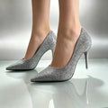 Sparkling Pointed Toe High Heels Glitter Shoes Low Cut Leather Sequin Uppers Super High Heel Wedding Official Pumps Woman