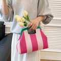 Casual Polyester Knitted Handbag Stripe Pattern Large Capacity Cosmetic Pouch Soft Texture Tote Bag Daily Carry