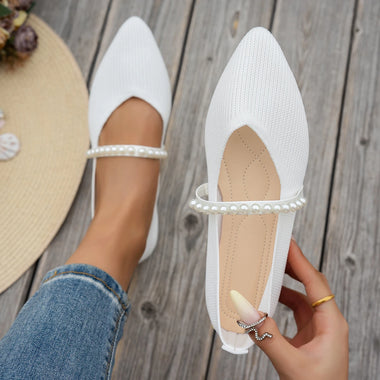 Women's Ballet Flats Pearl Mary Jane Shoes Casual Comfortable Square Toe Slip-on Flat Shoes