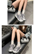 Women Retro Hiking Sneakers Mesh Patchwork Thick Platform Shoes Non-slip Lug Sole Ladies Outdoor Trekking Trainers Vintage Lace
