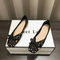 New Women Hollow Out Bow Decor Square Toe Low Heel Flats Breathable Slip On Casual Shoes For Daily Work Vacation