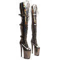 Leecabe  23CM/9inches Holography Shiny PU Belt Style Trend Fashion High Heel Platform Stripper Heel Pole Dance Boots