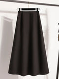 Korean Style Solid Color High Waist Elastic Waist Women A Line Skirts 2026 Spring Autumn New Elegant Versatile Skir Daily Wear