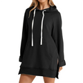 Women Hoodie Dress Slit Hem Drawstring Loose with Big Pocket Hooded Pullover Mid Length Top Commuting Dating Sport HoodieCYXX385