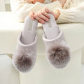 Fashion Indoor Slippers Keep Warm Anti-slip Flat Shoes with Plush Ball Wear-resisting Home Shoes for Women