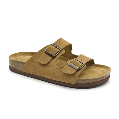 Men Women Genuine Suede Slide Sandals, Birken Style Cork Footbed Arch Support Adjustable Buckle Non-Slip Casual Summer Slides
