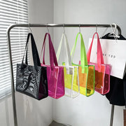 Spring Summer Women Large Capacity Transparent Tote Bag Jelly PVC Shoulder Bag Large Outing Beach Shopping Bag Casual Handbag