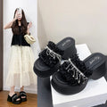 Women Slippers Trend Height Increasing Platform Sandals Luxury Rhinestone Tassel Designer Slippers Summer Open Toe Beach Slipper