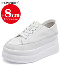 Women White Platform Sneakers Breathable Mesh Lightweight Casual Shoes Height Increase Chunky Sole Comfort