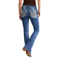 Embroidered Jeans High Waist Slim Straight Leg Washed Blue Denim Pants Decorative Back Pockets Casual Streetwear Women's Jeans