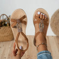 2025 Women Sandals Bohemian Style Flat Sandals Women Fine Strap Beaded Elastic Band Casual Women Comfortable Roman Style Shoes