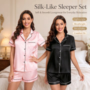 Women's Pajamas Set Satin Sleepwear Button Down Tops and Shorts Pajama 2 Piece Suit Pyjama Femme Nightwear Loungewear for Summer