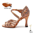 Women Shoes Latin Dance HROYL Ballroom Latin Dance Shoes Ladies Girls New Silk Satin Shiny Rhinestone Cuban High Heels Party Salsa Dance Shoes Women