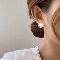 Korean Trend Geometric Round Opal Stud Earrings for Women Personality Statement Ear Jewelry Gift