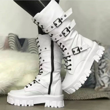 Women New Thick Soled Boots Outdoor Fashion Anti Slip Shoe Round Head Belt Buckle Locomotive Boot Casual Comfort Ladies Shoes