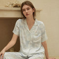 2025 Satin Cardigan Loungewear Dream Blue Elegant Printing Long-sleeved Pajamas Cotton Silk Long Pants Sleepwear 2 Piece Sets