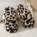 Leopard Pattern Plush Winter Slippers for Women Open Toe Soft Sole Fuzzy House Shoes Woman Indoor Comfort Warm Faux Fur Slippers