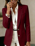 Women Notched Lapel Double Button Blazer Long Sleeve Solid Color Slim Fit Office Suit Jacket