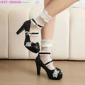 Pumps Women's Shoes Spring and Autumn New Style Fashion Shallow Mouth Butterfly-knot Sweet Lolita  Lace Party Plus Size 45