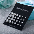 New 12 Pair/Pack Mixed Sizes Rhinestone Stud Earrings For Women Girls White Crystal Earrings Set Wedding Party Jewelry Gift