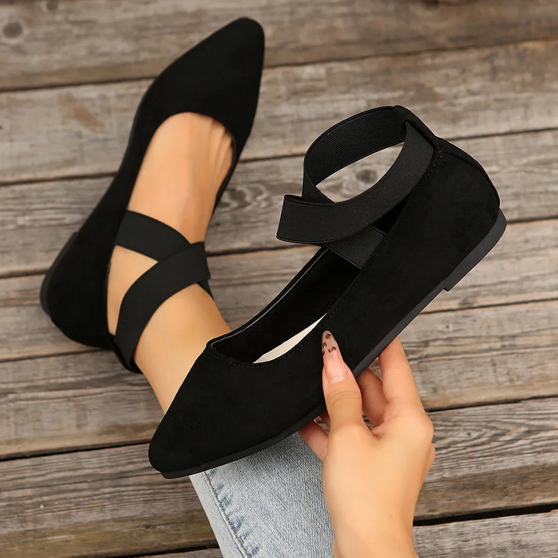 Women's Shoes Pointed Toe Ballet Flats Shoes Spring/autumn Strap Ankle Elastic Belt Cute Ballerina Ladies Elegant Flats Shoes