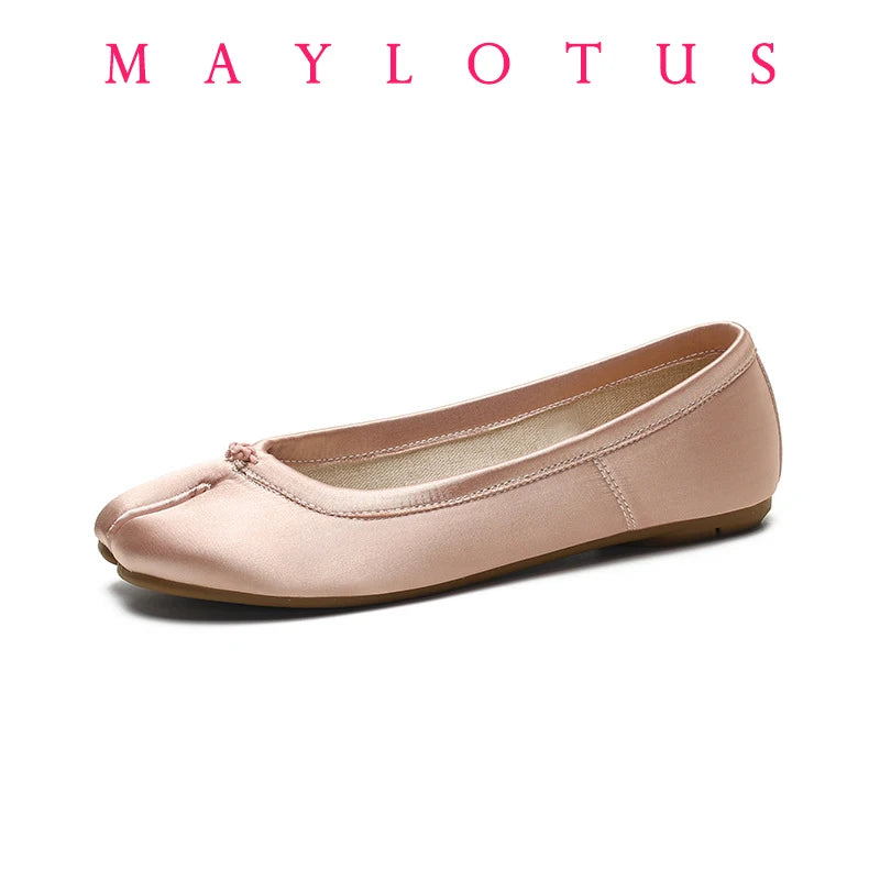 Women Split Toe Pink Satin Flats Fashion Ballet Tabi Shoes Female Slip-on Loafers Ladies Espadrilles Casual Zapatillas Mujer