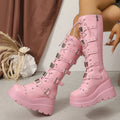 2026 New Women Platform Boots High Quality Punk Gothic Booties Fashion Knee-high Boots Belt Buckle Large Size Shoes for Women