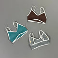 Women Contrastline Yoga Bra V Neck White Edge Thin Strap Wirefree Padded Sports Bra Seamless Daily Workout Fitness Crop Top