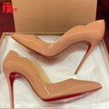 Electric Red Laser High Heels, Pointed Toe Wavy Edge Shallow Cut, 12cm French Style Sexy Women Shoes, Size 33-46