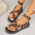 Women's Flip-Flop Flat Sandals with Buckle and Ankle Strap in Brown