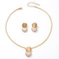Ins Style Heart Imitation Pearl Disc Necklace Earrings Set for Women Classical Gold Color Snake Bone Chain Party Jewelry Gift