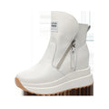 Women Ankle Boots Wedge White Leather Wedge Ankle Boots For Women With Side Zipper Design Round Toe Non Slip Thick Sole Comfortable Casual Outdoor New