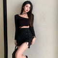 Xpqbb Gothic High Waist Black Mini Skirts Women Sexy Tight Bandage Bag Hip Short Skirt Woman Korean Slim Fit Zipper A Line Skirt