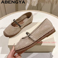 ABENGYA Nude Suede Leather loafer Shoes for Women Round Toe Belt Designer Flat Summer Fashion Ethnic Style Walk Shoes Woman