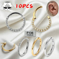 Titanium Nose Piercing 1/10Pcs F136 Titanium 16G/18G CZ Wholesale Side Prong Set Half Circle Cubic Zircon 6/8/10/12mm Hoops Nose Cilcker Conch Piercing