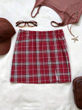 Women Elastic Waist Checkered Split Hem Mini Skirt Slim Fit Y2K Sexy Xmas Party Vintage Preppy Skirt