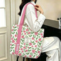 Fashion Canvas Tote Bag Floral & Lemon Print Open Top Single Shoulder Bag Large Capacity Handbag Women Girls