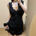 Sexy Lace Suspender Pajamas Set Lingerie Spring Summer New Ice Silk Sleepwear Trouser Suit Elegant Womens Matching Sets Homewear