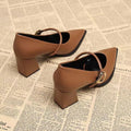 2026 New Spring Women Commuter Pumps Shoes Fashion Pointed Toe Slip On Shoes Elegant Thick Heel Work Leather Shoesv