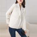Miyake Pleated Women Cream Ribbed Knit Blazer Lapel Double Breasted Long Sleeve Slim Jacket Elegant Office Outerwear